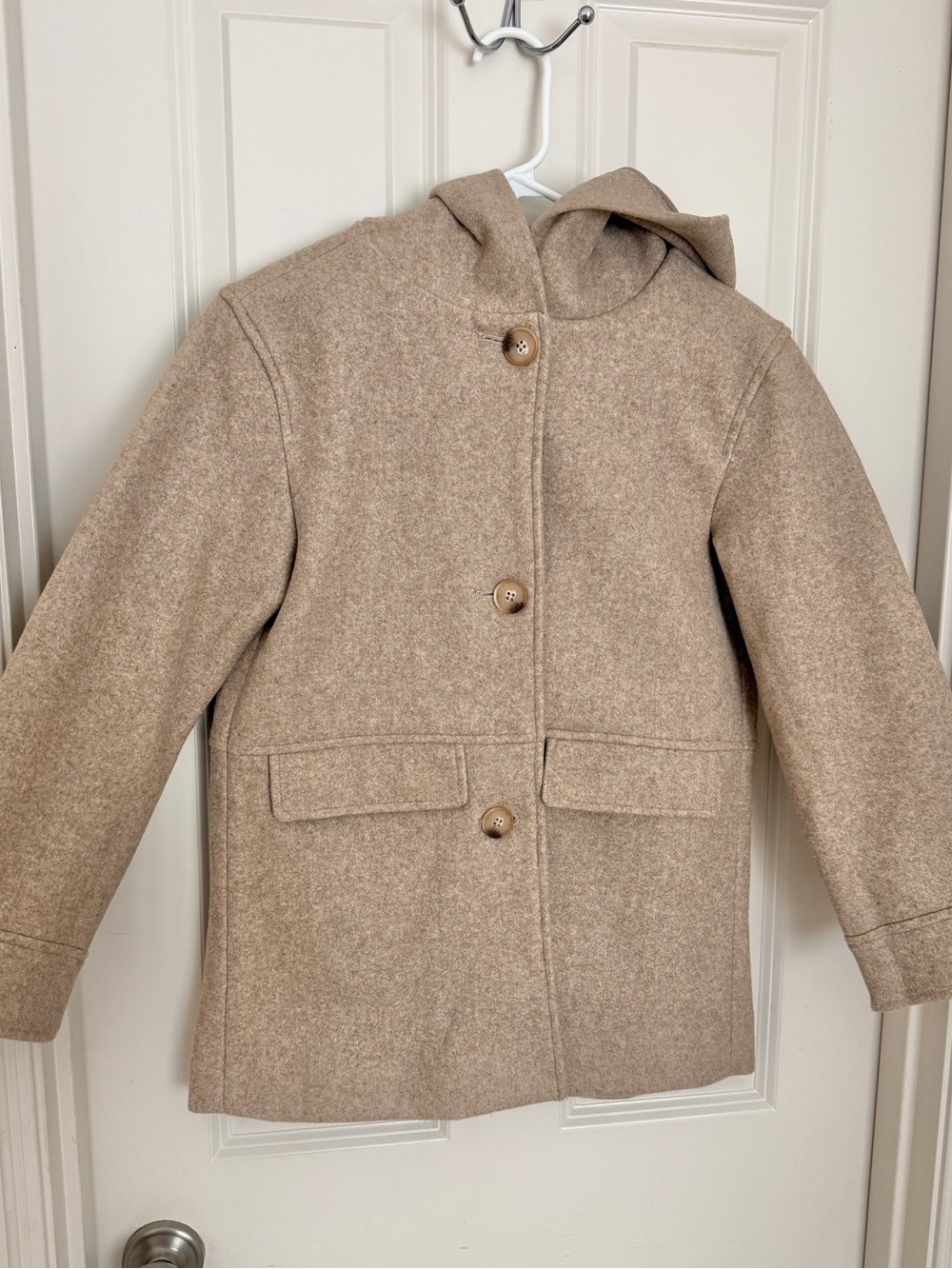 Zara Kids Hooded Pea Coat in Light Brown
